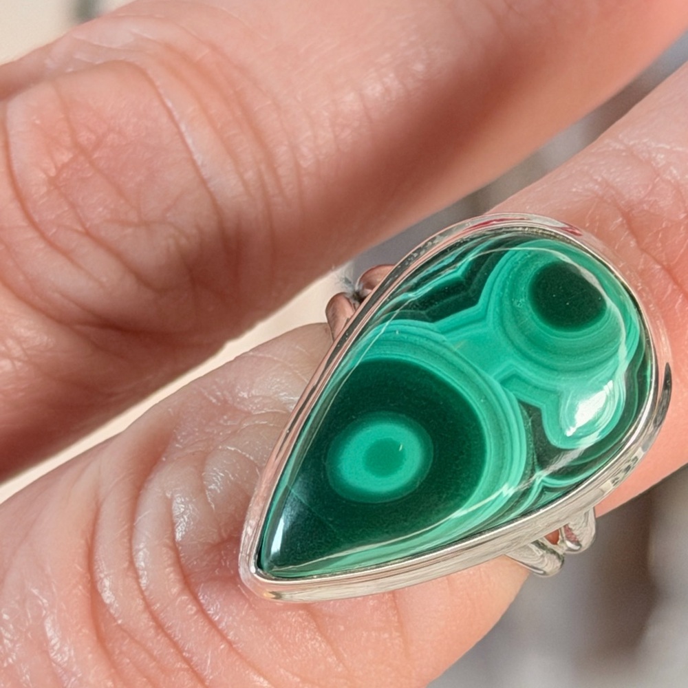 Congo Malachite Ring Solid 925 Sterling Silver Si… - image 1
